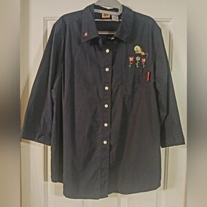 Vintage Looney Tunes Tweety Bird 3/4 Sleeve Button Down Shirt 14W/16W